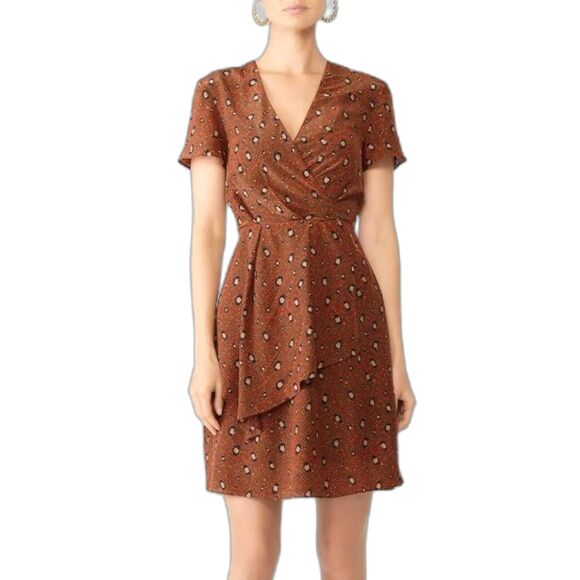 Slate & Willow Dress Leopard Dot Brown Short Sleeve Womens Medium 8 10 $295 V - Picture 2 of 7
